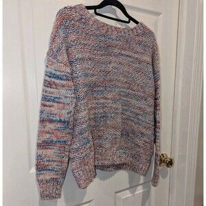 Gap Marled Crewneck Knit 100% Cotton Sweater Red White Blue USA Medium Casual
